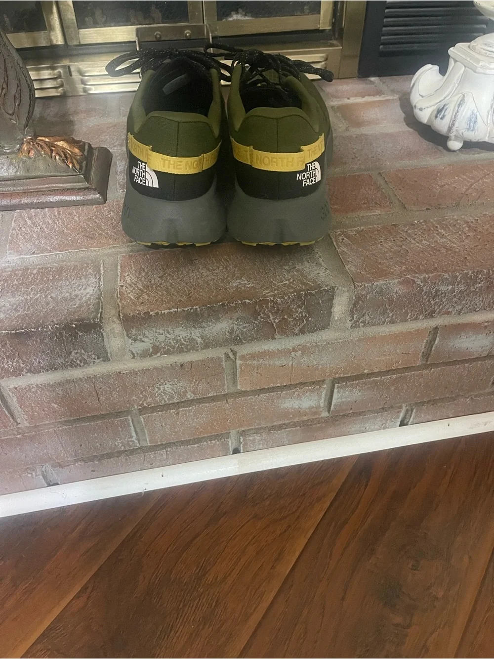 The North Face Olive Green Trail Runners with Black Laces and Yellow Accents